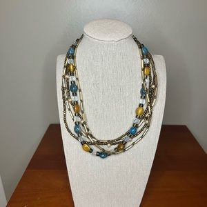 Premier designs blue and gold bead 5 strand necklace